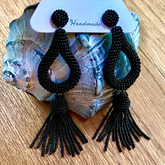 NWT Anthropologie Deepa Beaded Black Hoop Chandeliers - Picture 16 of 16